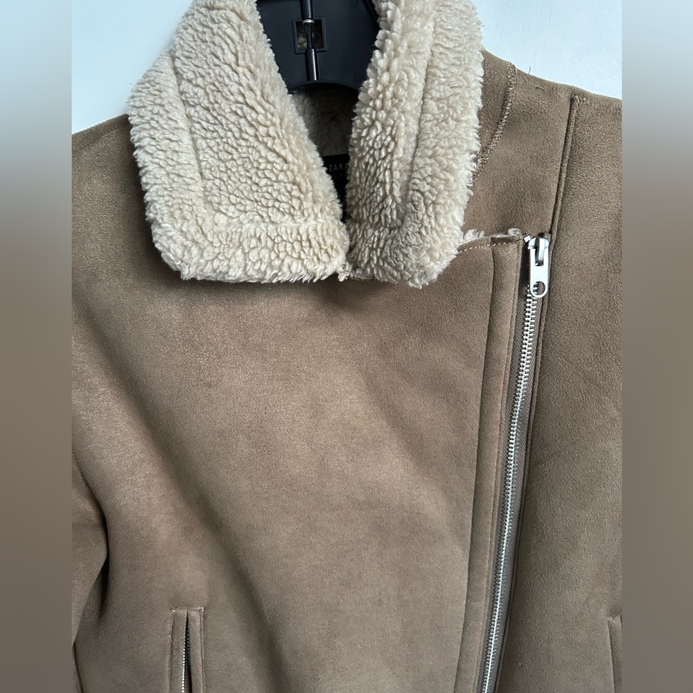 Zara Basic Outerwear Tan Jacket With Shearling Co… - image 2